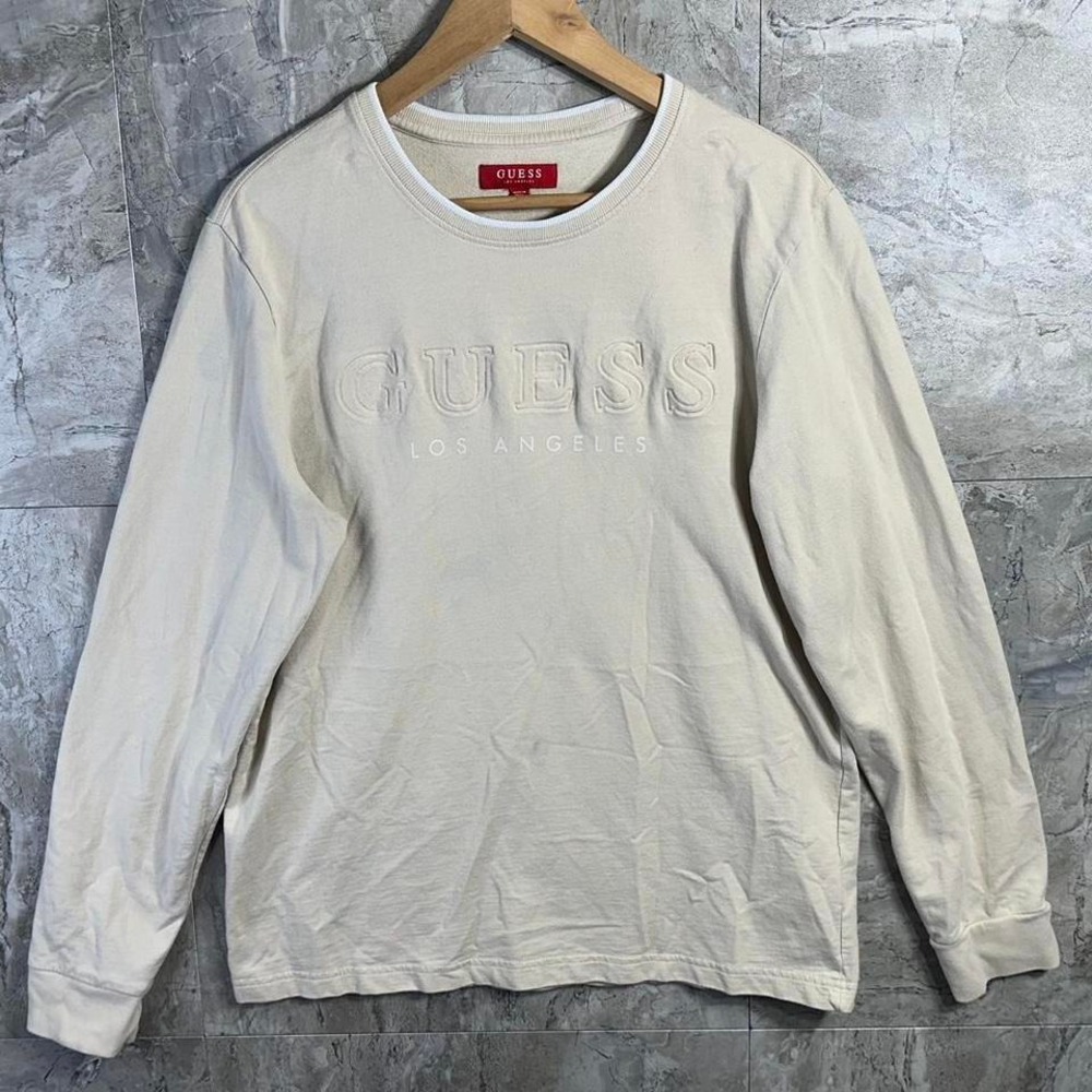 Guess Los Angeles embossed tan long sleeve‎ shirt men's large